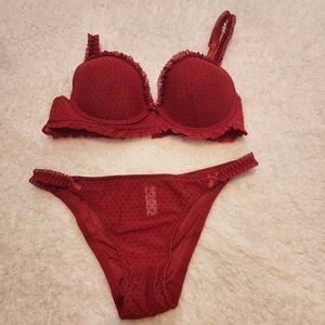 Valentines bra panty set red dots ruffle